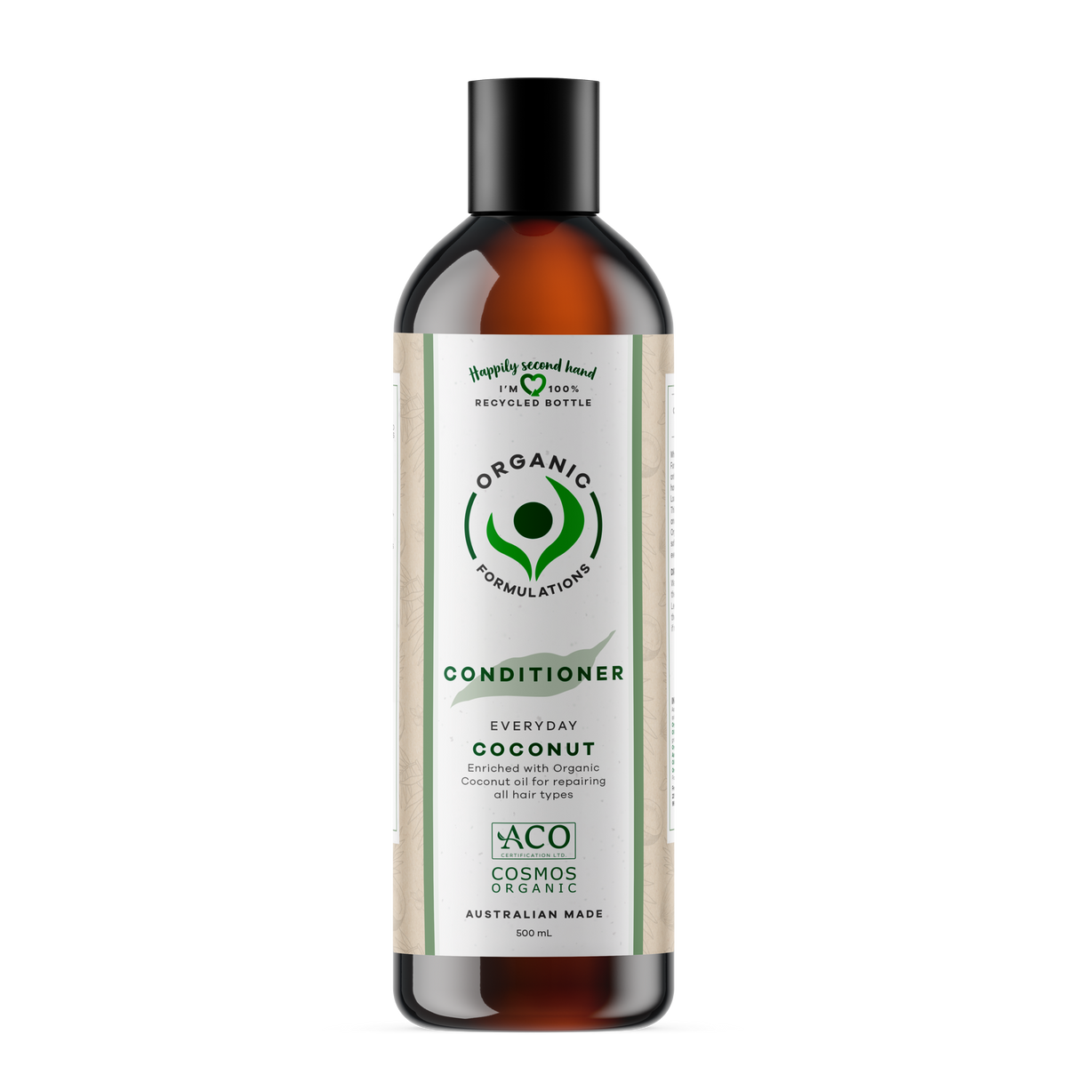 500ml pump bottle of Organic Formulations Coconut Conditioner for damaged hair