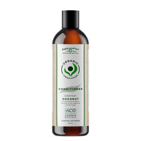 500ml pump bottle of Organic Formulations Coconut Conditioner for damaged hair