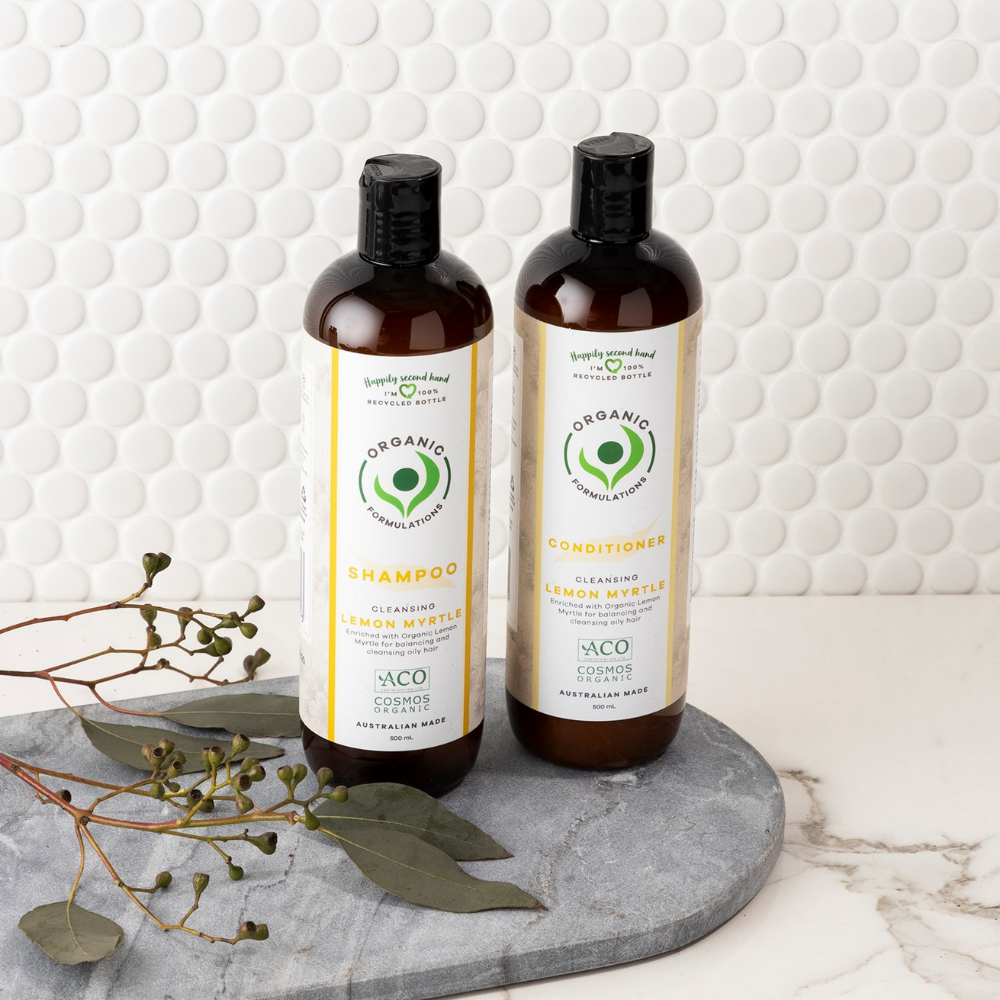Organic Lemon Myrtle Oil, rich in Vitamins A & E. Moisturises, protects & balances oily hair