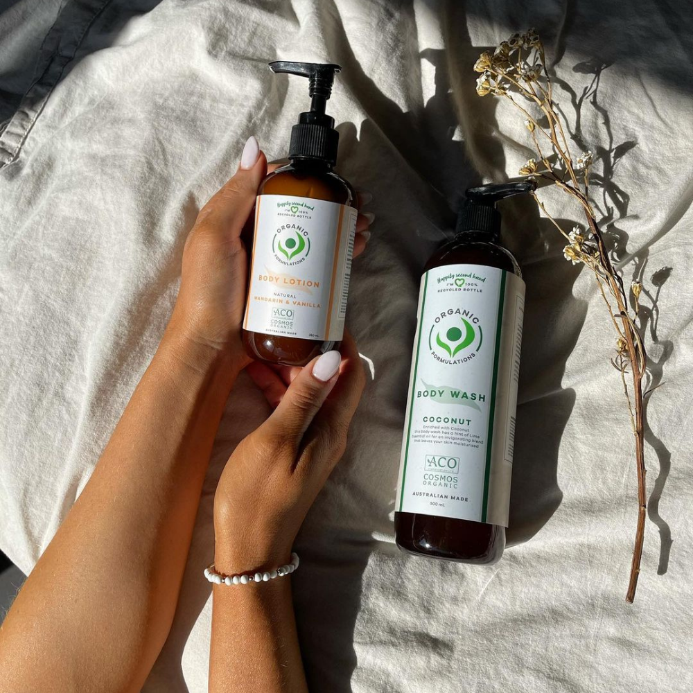 Organic Formulations nourishing body oil with natural oils like avocado, almond, jojoba