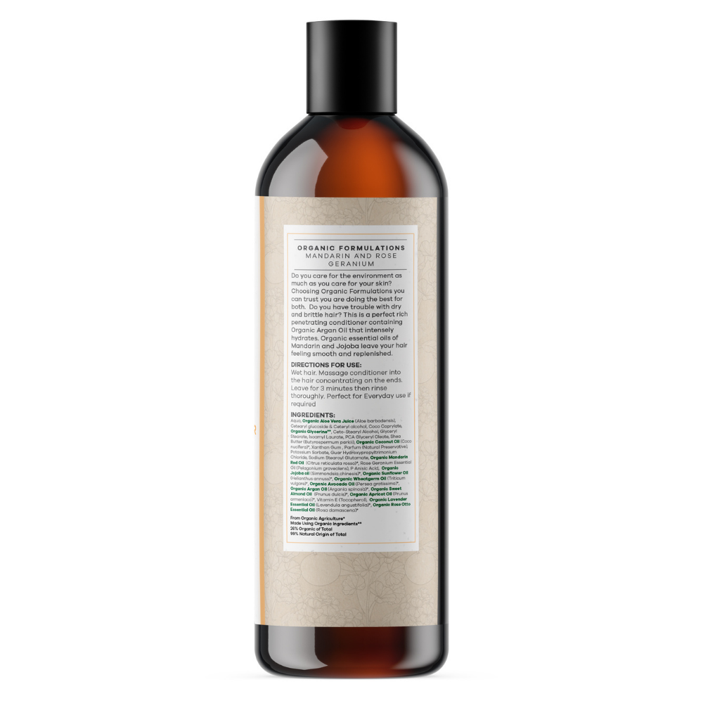 Organic Formulations Mandarin and Rose Geranium Conditioner 500ml | Dry, Brittle Hair