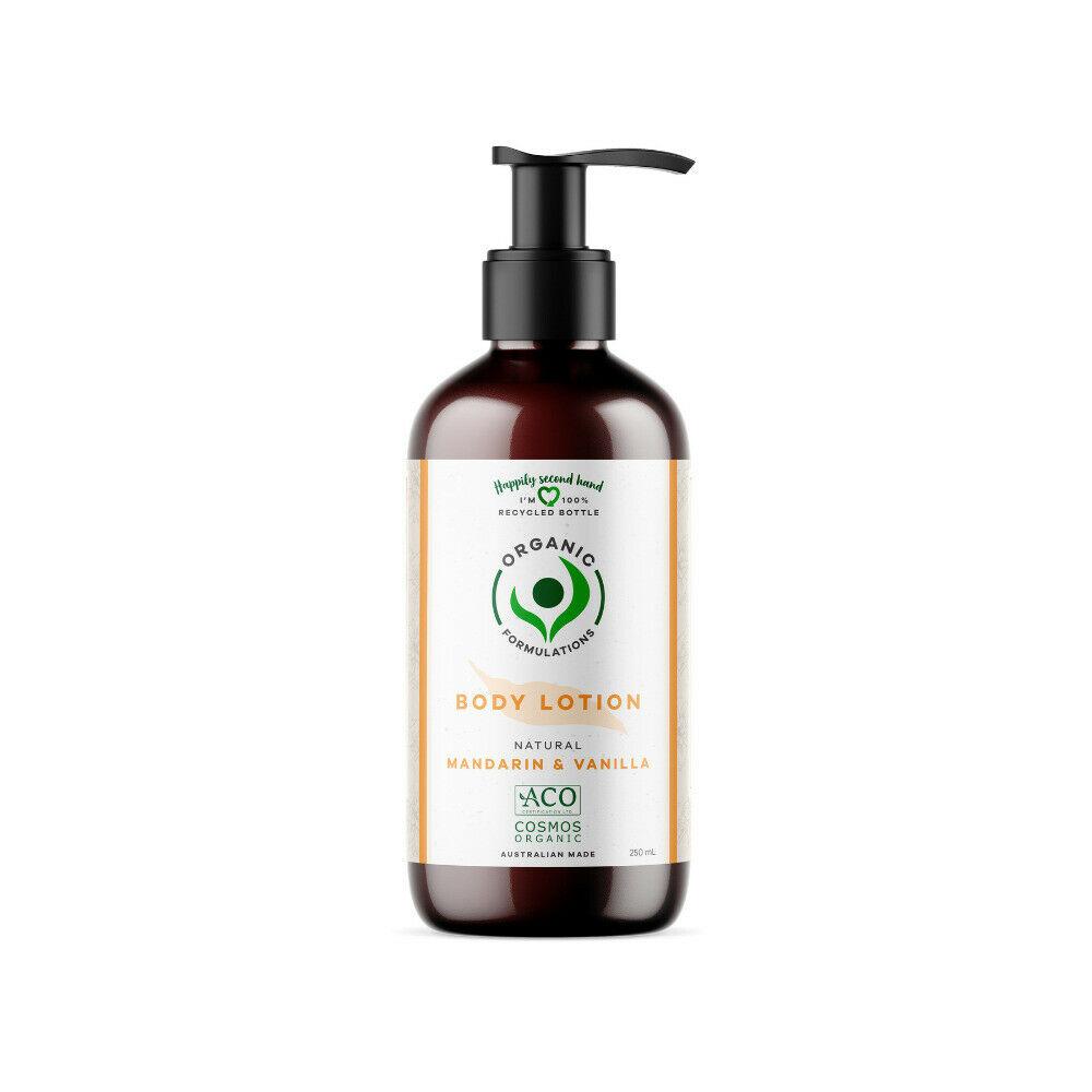 bottle of Organic Formulations Vanilla & Mandarin Body Lotion